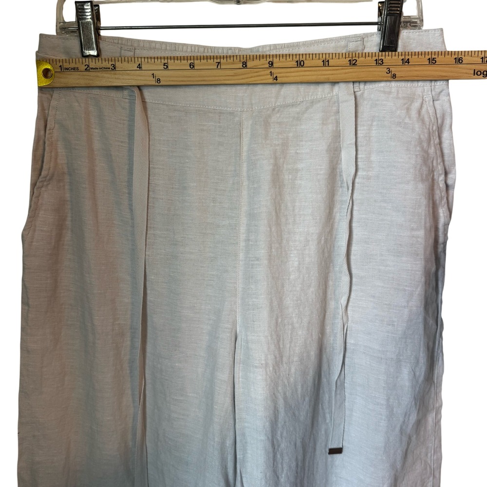 Halston Linen Wide Leg Pants Belted Cropped‎ Casual Womens L Stretch Waist White - Picture 6 of 10